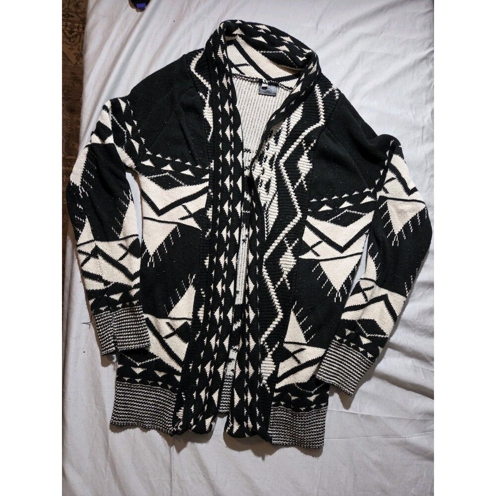 CHIC Open Style Aztec Print Black & Beige Cardigan Sweater Women's Size XL